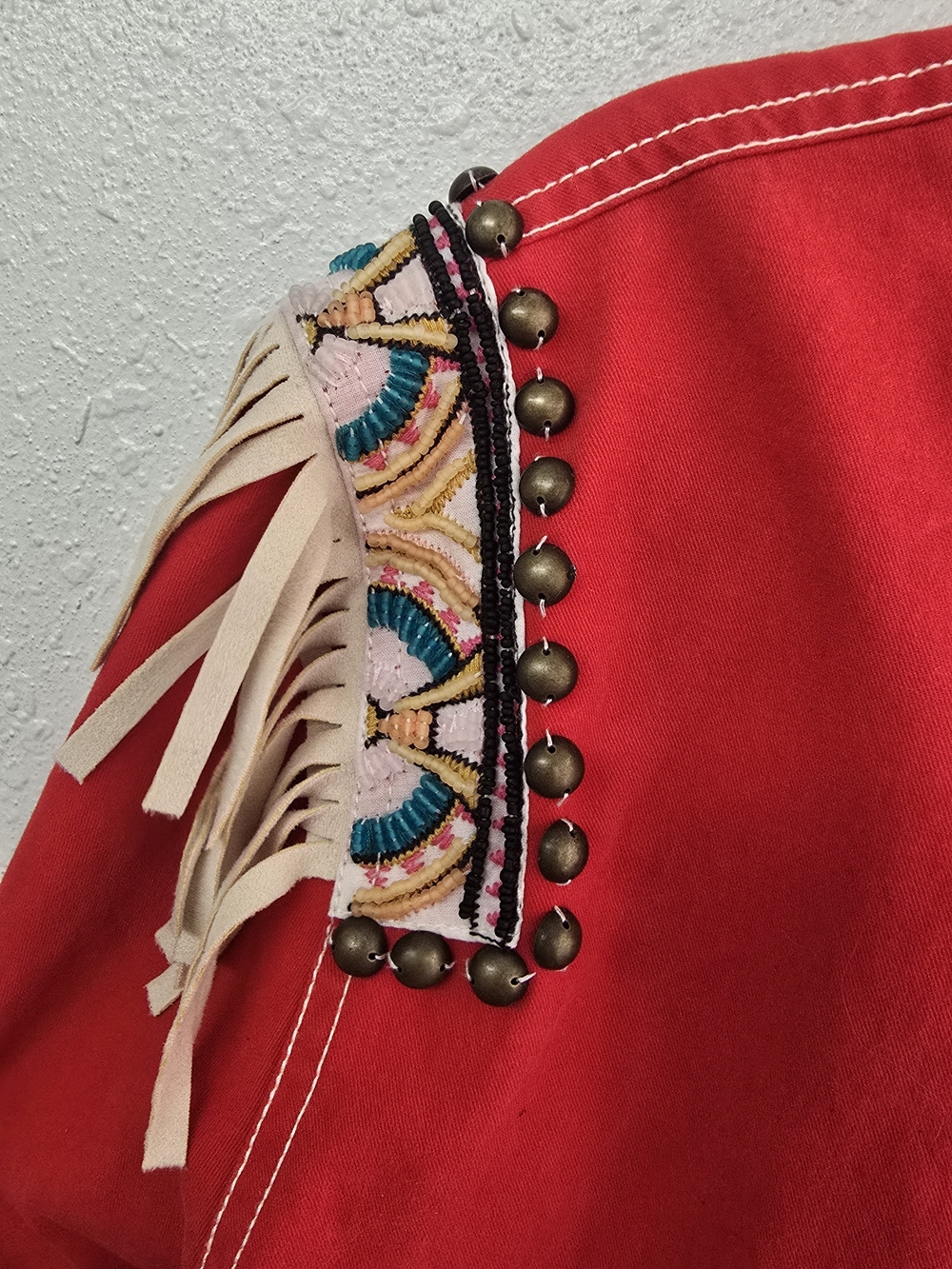 Double D Ranch Red Beaded Fringe Western Pictograph Zip Jacket Size 1X - Picture 5 of 15
